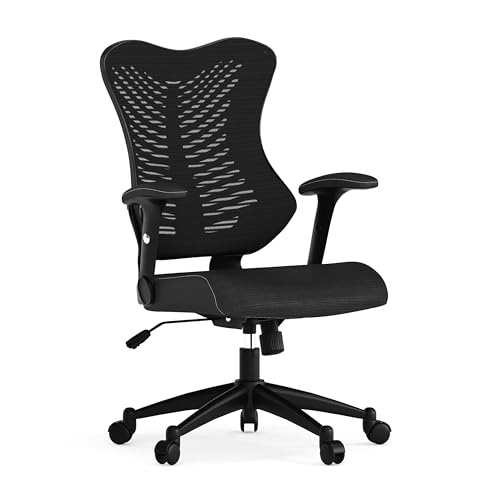 Flash Furniture Bürostuhl, ergonomisch, mit Netz-Rückenunterstützung, hoher Rückenlehne, höhenverstellbarem Sitz und feststellbarem Kipphebel, schwarz, 64 x 65 x 109 cm von Flash Furniture