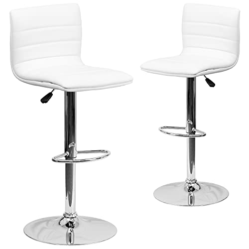 Flash Furniture Höhenverstellbarer Barhocker aus Vinyl, Stahl, Weiss/opulenter Garten, 2 Pack von Flash Furniture