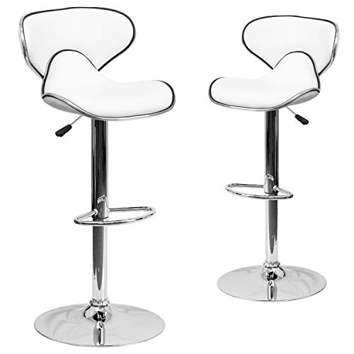 Flash Furniture 2 Stück in der Packung Zeitgemäßer gemütlicher Barhocker mit 1/2 Rückenlehne und mit Verstellbarer Höhe aus weißem Vinyl mit Chromfuß. von Flash Furniture