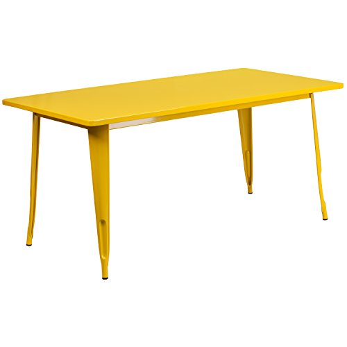 Flash Furniture Charis Commercial Grade 80 x 160 cm rechteckiger gelber Metalltisch für drinnen und draußen von Flash Furniture