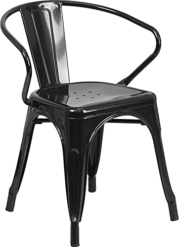 Flash Furniture Roy Commercial Grade Stuhl mit Armlehnen, Metall, Schwarz, 4 Stück von Flash Furniture
