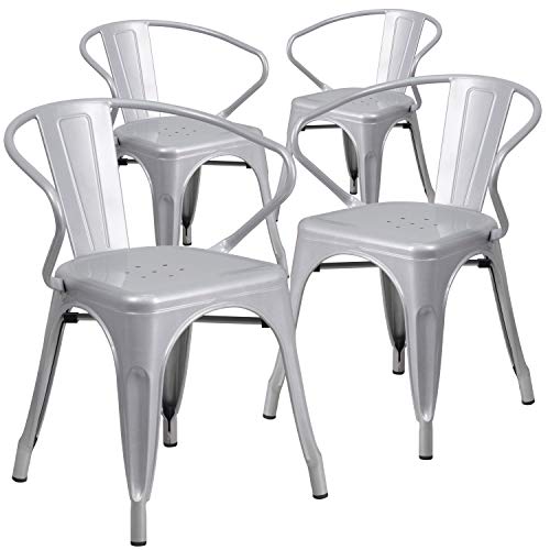 Flash Furniture 4 Pk. Silver Metal Indoor-Outdoor Chair with Arms von Flash Furniture