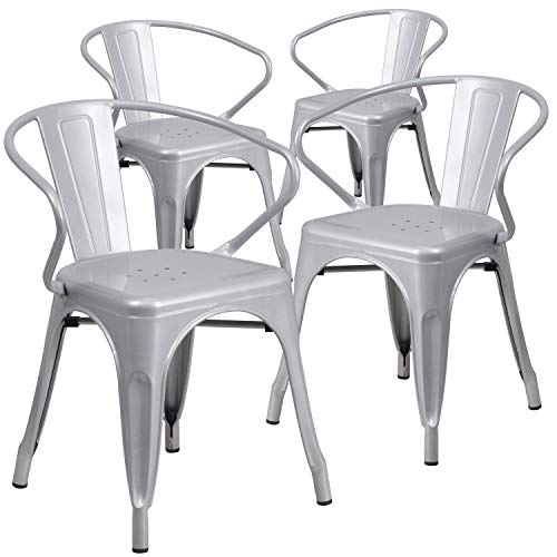 Flash Furniture Roy Stuhl mit Armlehnen, Metall, für drinnen und draußen, 4 Stück von Flash Furniture