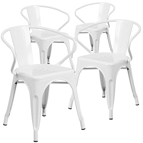 Flash Furniture 4 Pk. White Metal Indoor-Outdoor Chair with Arms von Flash Furniture