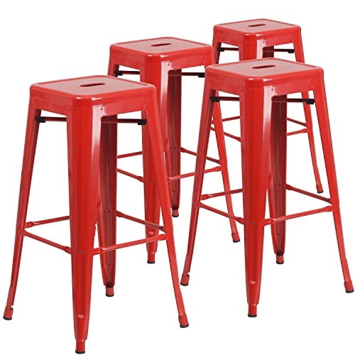 Flash Furniture Barhocker, bunt, Metall, Kunststoff, Gummi, rot, 4 Pack von Flash Furniture