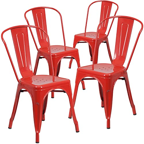Flash Furniture Stapelbare Stühle für den Innen-und Außenbereich, aus Metall, 4 Stück, Kunststoff, Gummi, Rot/Ausflug, einfarbig (Getaway Solids), 4 Pack von Flash Furniture