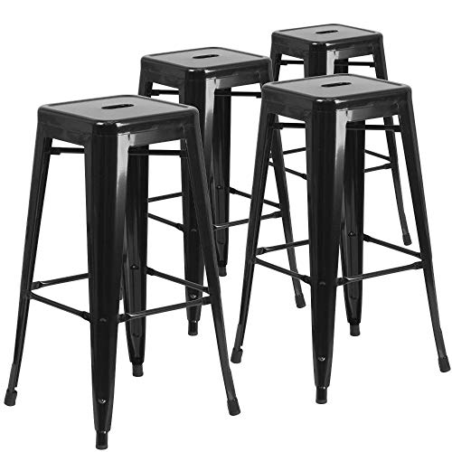 Flash Furniture Lily Barhocker, kommerzielle Qualität, 76 cm hoch, ohne Rückenlehne, schwarzes Metall, für Innen- und Außenbereich, quadratische Sitzfläche, 4 Stück von Flash Furniture