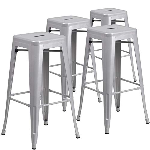 Flash Furniture Metall-Barhocker, bunt, Verzinkter Stahl, Kunststoff, Silber, 4 Pack von Flash Furniture