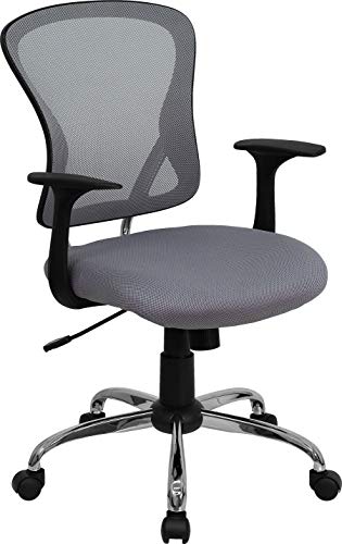 Flash Furniture Alfred Bürostuhl mit mittelhoher Rückenlehne, Netzstoff, Drehstuhl mit Chromfuß und Armlehnen, Grau Flash Furniture Alfred Bürostuhl mit mittelhoher Rückenlehne, Netzstoff, Drehstuhl mit Chromfuß und Armlehnen, Grau von Flash Furniture