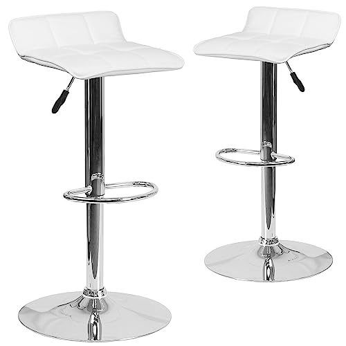 Flash Furniture Alice Barhocker aus Vinyl, höhenverstellbar, mit gestepptem Wellensitz und Chromsockel, Weiß, 2 Stück von Flash Furniture