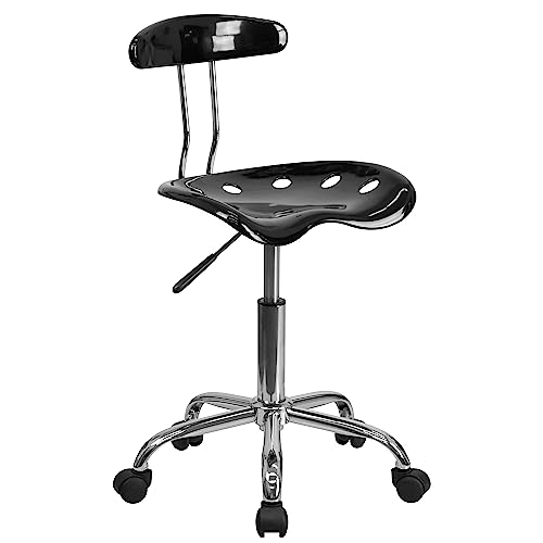 Flash Furniture Arbeitshocker mit Rückenlehne – Ergonomischer Schreibtischstuhl höhenverstellbar – Bürostuhl mit Traktorsitz für Home Office – Schwarz, 41.91 x 43.18 x 88.27 cm von Flash Furniture