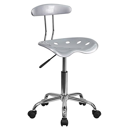 Flash Furniture Arbeitshocker mit Rückenlehne – Ergonomischer Schreibtischstuhl höhenverstellbar – Bürostuhl mit Traktorsitz für Home Office – Silber, 41.91 x 43.18 x 88.27 cm von Flash Furniture