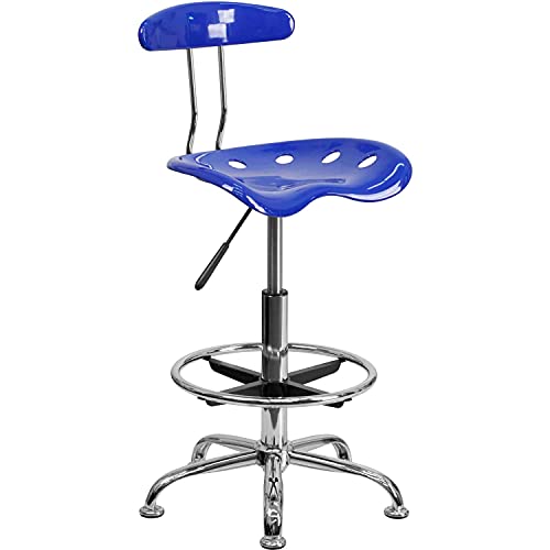 Flash Furniture Arbeitshocker mit Rückenlehne – Ergonomischer Schreibtischstuhl höhenverstellbar mit Fußring aus Metall – Bürostuhl mit Traktorsitz für Home Office – Blau 50.8 x 43.82 x 104.14 cm von Flash Furniture