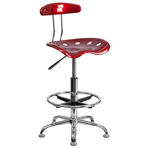 Flash Furniture Arbeitshocker mit Rückenlehne – Ergonomischer Schreibtischstuhl höhenverstellbar mit Fußring aus Metall – Bürostuhl mit Traktorsitz für Home Office – Rot, 50.8 x 43.82 x 104.14 cm von Flash Furniture
