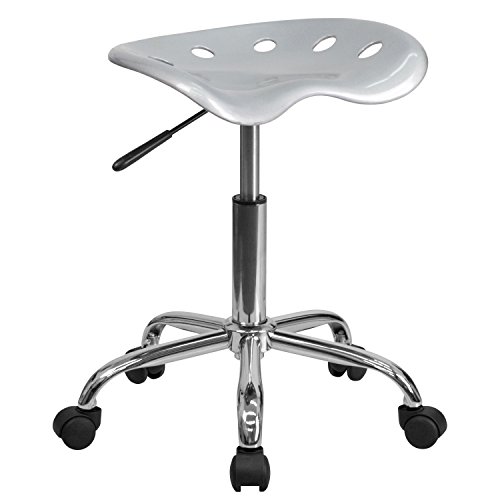 Flash Furniture Arbeitshocker ohne Rückenlehne – Ergonomischer Schreibtischstuhl höhenverstellbar – Bürostuhl mit Traktorsitz für Home Office und Büro – Silber, 38.1 x 43.18 x 65.41 cm von Flash Furniture