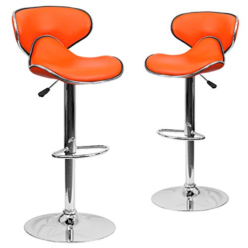 Flash Furniture Barhocker, modern, gemütlich, mittlere Rückenlehne, Vinyl, verstellbar, mit Chromboden, Orange, 2 Stück von Flash Furniture