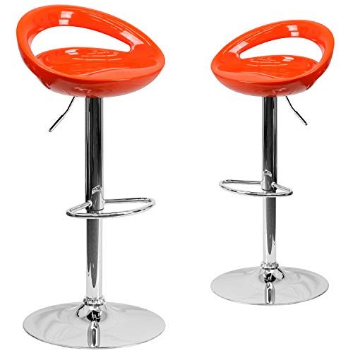 Flash Furniture Wilson Barhocker aus Kunststoff, höhenverstellbar, mit Abgerundeter Rückseite und Chrom-Sockel, Orange, 2 Stück von Flash Furniture