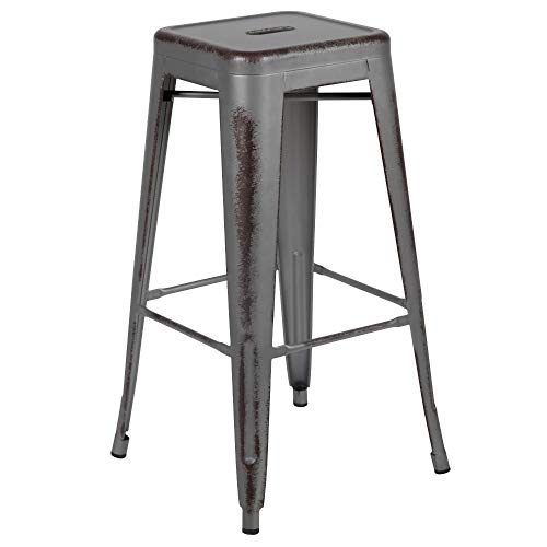 Flash Furniture Kai Commercial Grade Barhocker, 76,2 cm hoch, rückenfrei, Metall, für drinnen und draußen, Silbergrau, 4 Stück von Flash Furniture