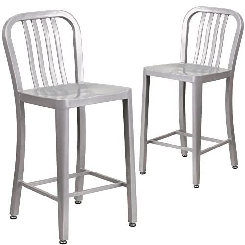 Flash Furniture Stuhl für den Außenbereich, verzinkter Stahl, Silber, 48,3 x 40 x 92,1 cm von Flash Furniture