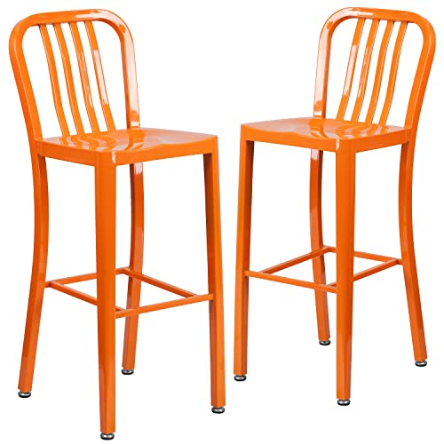 Flash Furniture Barhocker mit vertikaler Schiefer-Rückseite für den Innen und Außenbereich, aus Metall, 76,2 cm hoch, 2er Pack, Orange von Flash Furniture