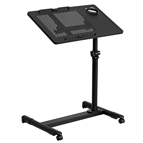 Flash Furniture Black Adjustable Height Steel Computer Desk NAN-JG-06B-BK-GG Mobiler Computertisch, höhenverstellbar, Stahl, Schwarz, gehärtetes Glas, 22.5" W x 17.5" D x 36.5" H von Flash Furniture