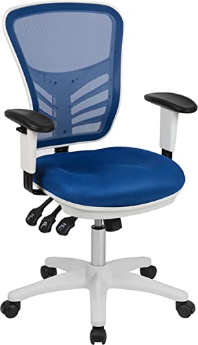 Flash Furniture Bürostuhl, Metall Kunststoff Holzwerkstoff Schaumstoff Netzgewebe Technisches Holz, Blauer Netzstoff, weißer Rahmen, 68.58 x 64.77 x 112.4 cm von Flash Furniture