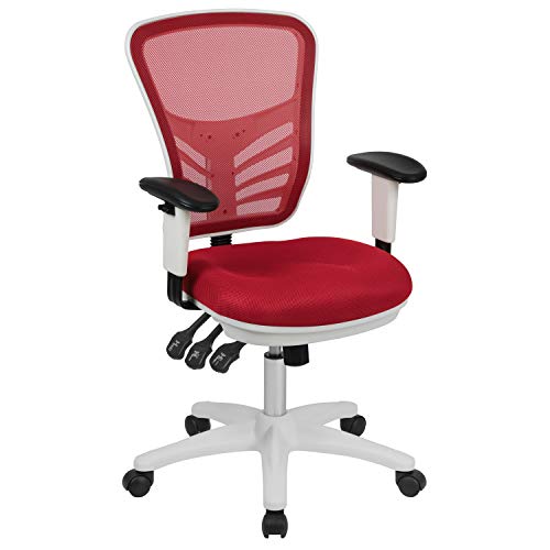 Flash Furniture Bürostuhl, Metall Kunststoff Holzwerkstoff Schaumstoff Netzgewebe Technisches Holz, Roter Netzstoff, weißer Rahmen, 68.58 x 64.77 x 112.4 cm von Flash Furniture