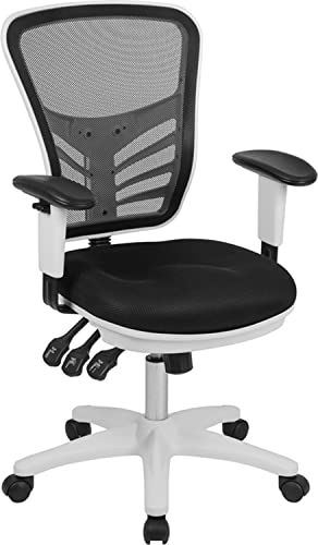 Flash Furniture Bürostuhl mit mittelhoher Rückenlehne – Ergonomischer Schreibtischstuhl mit verstellbaren Armlehnen und Netzstoff – Perfekt für Home Office oder Büro – Schwarz/weiß von Flash Furniture