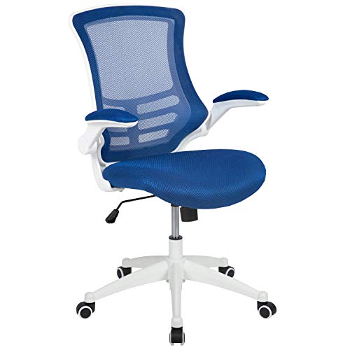 Flash Furniture Bürostuhl mit mittelhoher Rückenlehne – Ergonomischer Schreibtischstuhl mit hochklappbaren Armlehnen und Netzstoff – Perfekt für Home Office oder Büro – Blau/weiß von Flash Furniture