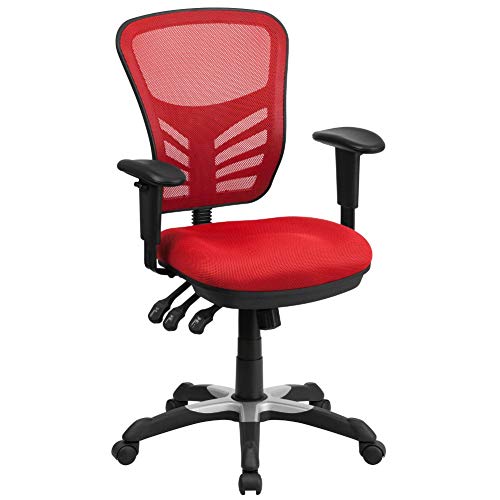Flash Furniture Bürostuhl mit mittelhoher Rückenlehne – Ergonomischer Schreibtischstuhl mit verstellbaren Armlehnen und Netzstoff – Perfekt für Home Office oder Büro – Rot von Flash Furniture