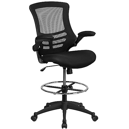 Flash Furniture Bürostuhl, ergonomisch, mit Netz-Rückenunterstützung, geformtem und höhenverstellbarem Sitz und feststellbarem Kipphebel, schwarz von Flash Furniture
