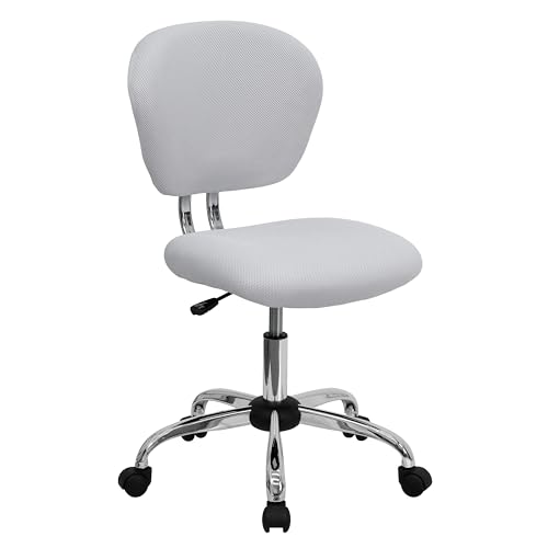 Flash Furniture H-2376-F-WHT-GG Bürostuhl mit Mid-Rückenlehne aus weißem Netz und mit Chromfuß von Flash Furniture