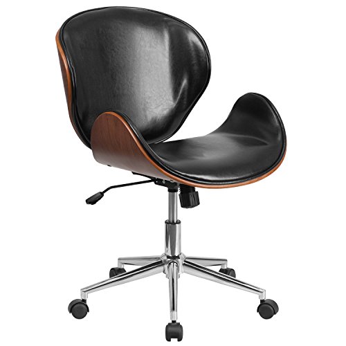 Flash Furniture Tana Bürostuhl mit mittlerer Rückenlehne, Walnussholz, weiches Leder, Schwarz von Flash Furniture