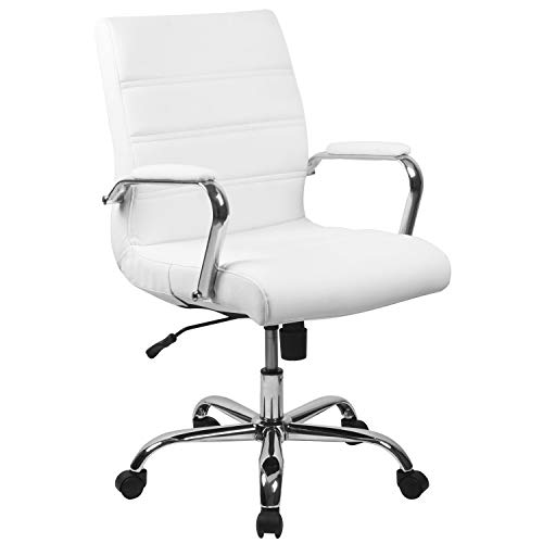 Flash Furniture Bürostuhl mit mittelhoher Rückenlehne – Bequemer Schreibtischstuhl mit Armlehnen, LeatherSoft-Material und Rollen – Perfekt für Home Office oder Büro – Weiß, 60.96 x 58.42 x 103.51 cm von Flash Furniture