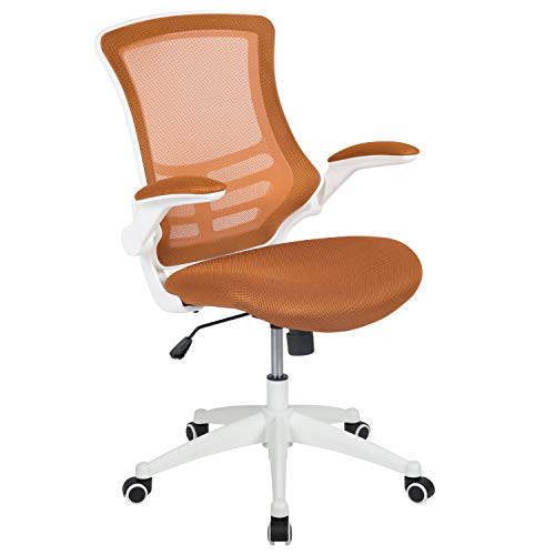 Flash Furniture Bürostuhl mit mittelhoher Rückenlehne – Ergonomischer Schreibtischstuhl mit hochklappbaren Armlehnen und Netzstoff – Perfekt für Home Office oder Büro – Orange/weiß von Flash Furniture