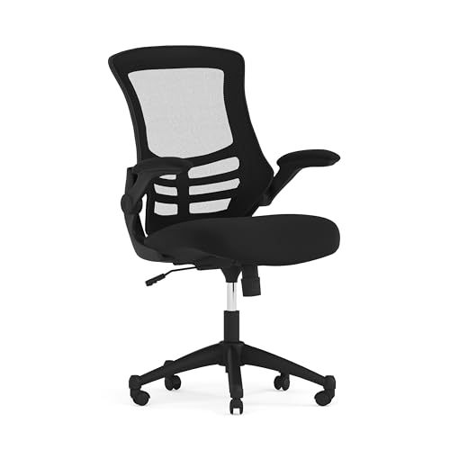 Flash Furniture Bürostuhl mit mittelhoher Rückenlehne – Ergonomischer Schreibtischstuhl mit hochklappbaren Armlehnen und Netzstoff – Perfekt für Home Office oder Büro – Schwarz von Flash Furniture