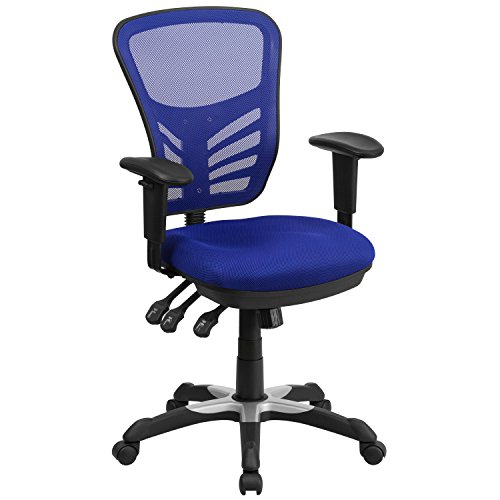 Flash Furniture Bürostuhl mit mittelhoher Rückenlehne – Ergonomischer Schreibtischstuhl mit verstellbaren Armlehnen und Netzstoff – Perfekt für Home Office oder Büro – Blau, 68.58 x 64.77 x 112.4 cm von Flash Furniture