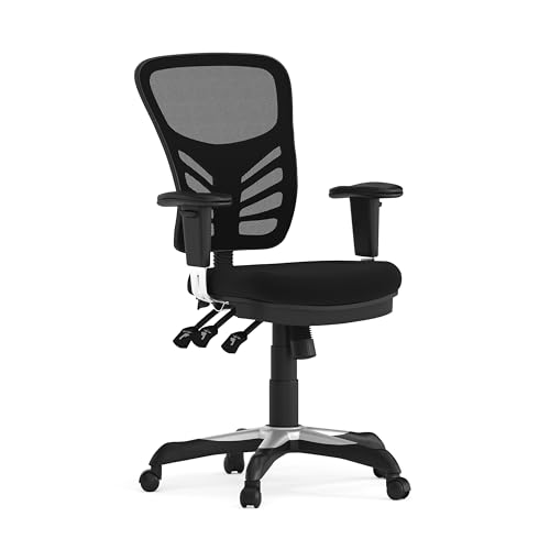 Flash Furniture Bürostuhl, ergonomisch, mit Mesh-Rückenunterstützung, geformtem und höhenverstellbarem Sitz und 3 Paddelsteuerungen, Schwarz von Flash Furniture