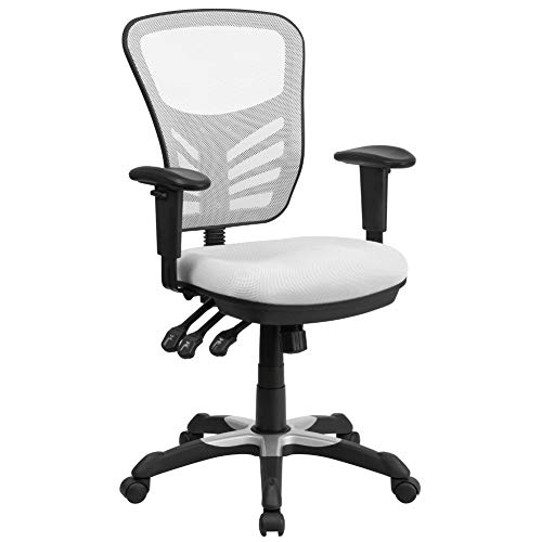 Flash Furniture Bürostuhl mit mittelhoher Rückenlehne – Ergonomischer Schreibtischstuhl mit verstellbaren Armlehnen und Netzstoff – Perfekt für Home Office oder Büro – Weiß von Flash Furniture