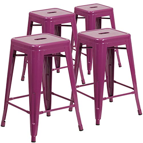 Flash Furniture Bunter Hocker aus Metall für Restaurants, Kunststoff, Eisen, violett, 4er-Packung von Flash Furniture