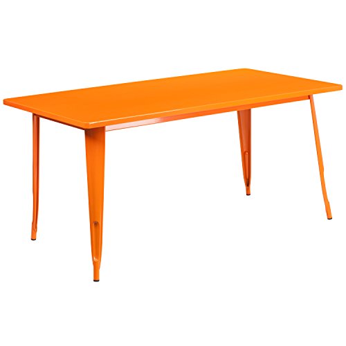 Flash Furniture Charis Commercial Grade 80 x 160 cm rechteckiger orangefarbener Metalltisch für drinnen und draußen von Flash Furniture