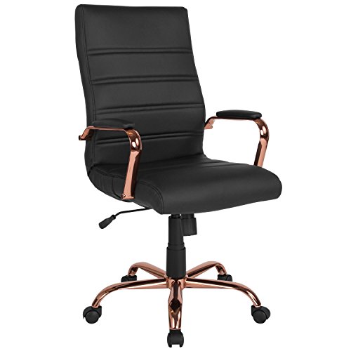 Flash Furniture Chefsessel, Drehstuhl, schwarzes Leder, rotgoldfarbenes Gestell, 69 x 66 x 109 cm (B x T x H) von Flash Furniture