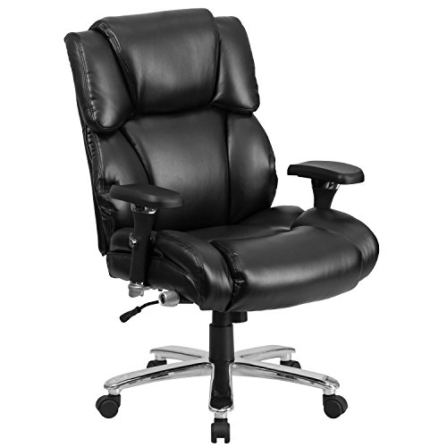 Flash Furniture Chefsessel Hercules Serie, intensiver Gebrauch, groß und hoch, mit Lendenwirbelknopf, Metall, Schwarzes Leder, 85.09 x 66.040000000000006 x 45.72 cm von Flash Furniture