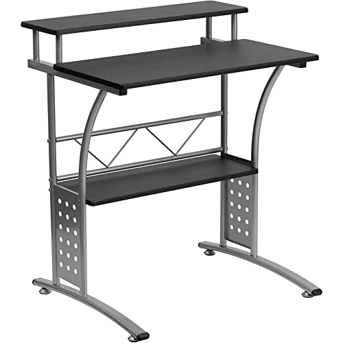 Flash Furniture Computer-Schreibtisch, Bürotisch mit schwarzer Laminat-Tischplatte, stabil und kompakt, Heimbüro-Tisch mit silberfarbenem Gestell und Ablagefach, 60 x 71 x 84 cm von Flash Furniture