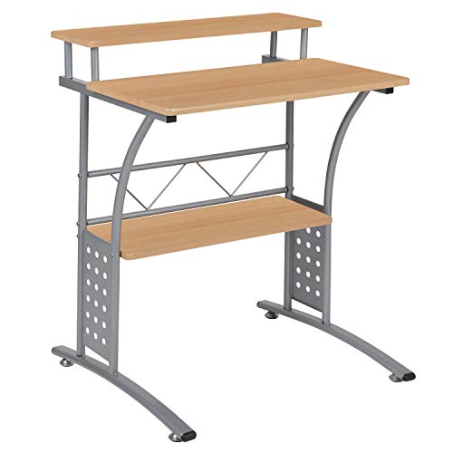 Flash Furniture Computertisch mit Ablageflächen Oben und unten, Stahl, Laminat, Holz: mitteldichte Faserplatte, Ahorn, 28 Inch von Flash Furniture