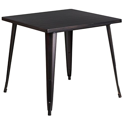 Flash Furniture Commercial Grade 31.75" Square Metal Indoor-Outdoor Table, Black-Antique Gold von Flash Furniture