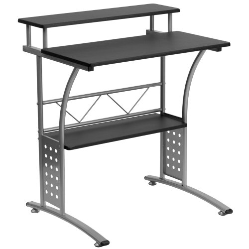 Flash Furniture Computer-Schreibtisch, Bürotisch mit schwarzer Laminat-Tischplatte, stabil und kompakt, Heimbüro-Tisch mit silberfarbenem Gestell und Ablagefach, 60 x 71 x 84 cm von Flash Furniture