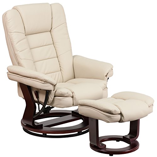 Flash Furniture Drehbarer Liegestuhl und Ottomane, Leder, beige, 1 Stück von Flash Furniture