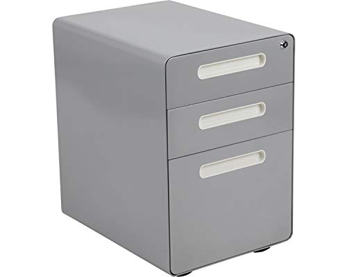 Flash Furniture Wren Ergonomischer Aktenschrank mit 3 Schubladen, mit Anti-Kipp-Mechanismus, Hängeschublade, für Rechts- und Briefablagen, Grau von Flash Furniture