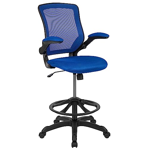 Flash Furniture Ergonomischer Zeichenstuhl mit verstellbarem Fußring und klappbaren Armen, mittellehne, Blau, 27"W x 27"D x 42" - 49.5"H von Flash Furniture